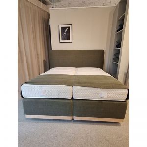 Hoofdbord+Boxspring+matras groen linnen