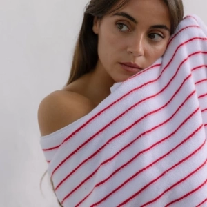 handdoek streep 04 pink/red